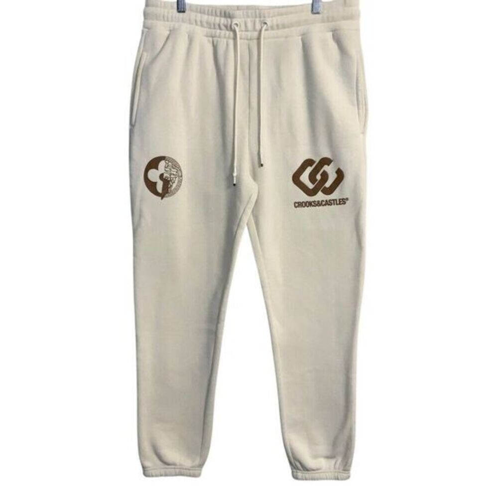 Crooks And Castles Fleece Jogger Sweatpants Cream XL Streetwear